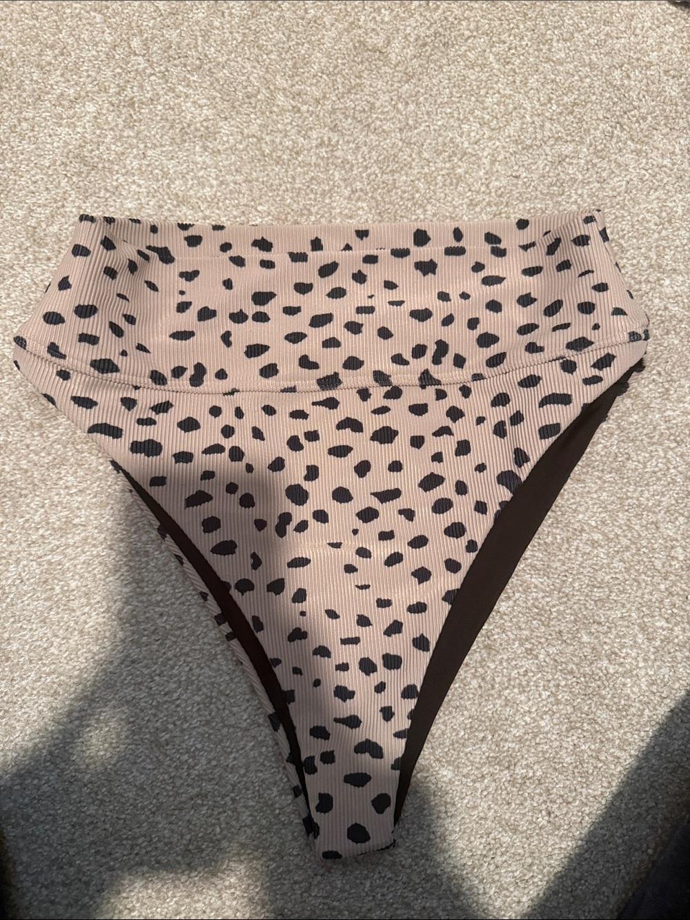 Beach Riot High-Waist Bikini Bottom in Tan with Black Spot Print